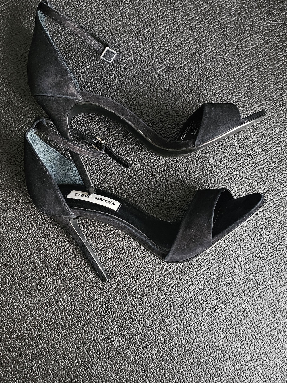 Steve Madden Black Suede Ankle-Strap Stiletto Heels